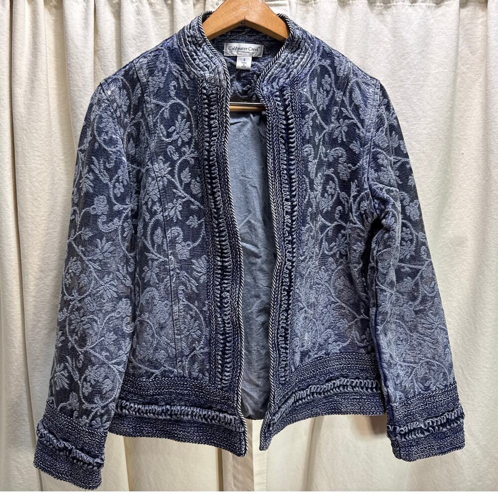 Coldwater Creek Satiny Tapestry Jacquard Brocade Open-Front Jacket Blazer Small